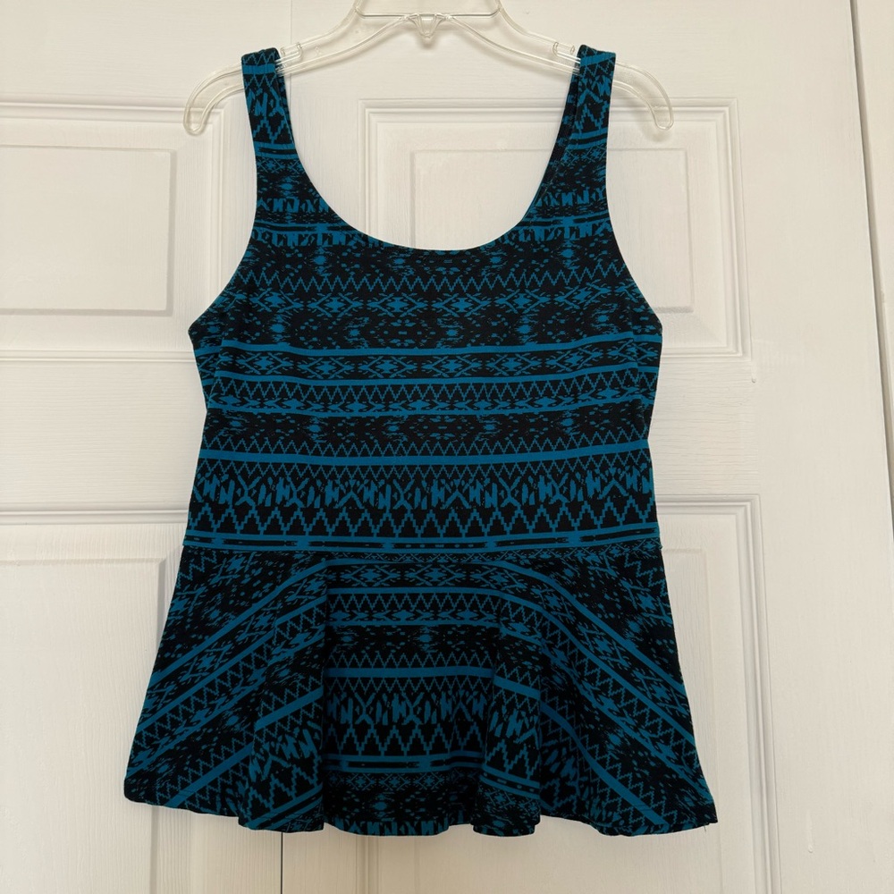 Express Blue and Black Peplum Tank Size S